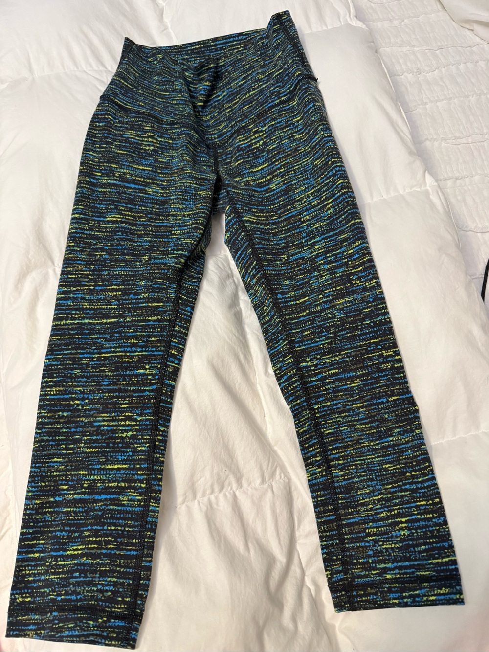 lululemon athletica Black Space-Dye Leggings with Blue and Yellow Accents